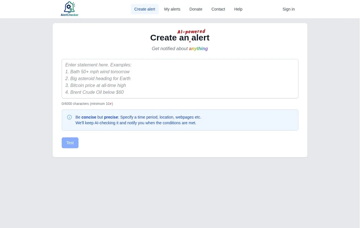 لقطة من AlertChecker — تلقَّ إشعارات بالبريد عند تحقق شروطك